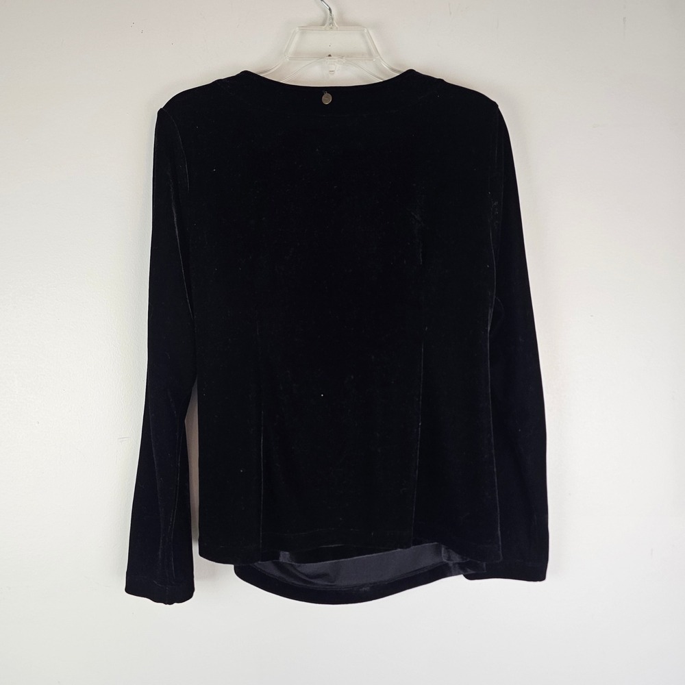 Soft Surroundings Black Velvet Faux Wrap Ruched V-Neck Top PL 37120 - Picture 6 of 11